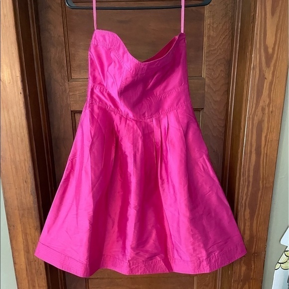 DIANE VON FURSTENBERG $450 Hot Pink Silk Bowenia Strapless Fit Flare Dress Sz 4 - Picture 2 of 5